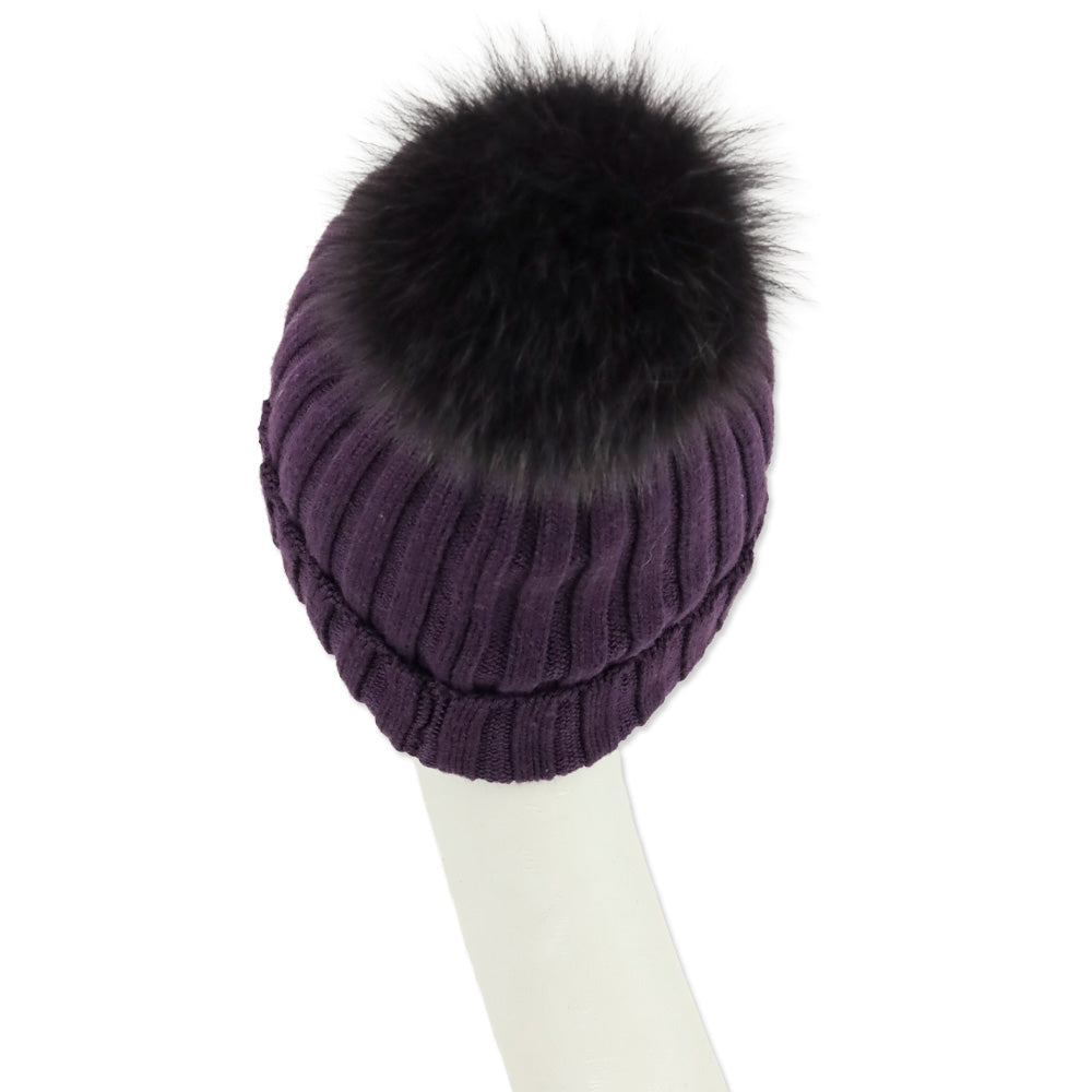 Moncler Purple Ribbed Knit Pom Pom Beanie