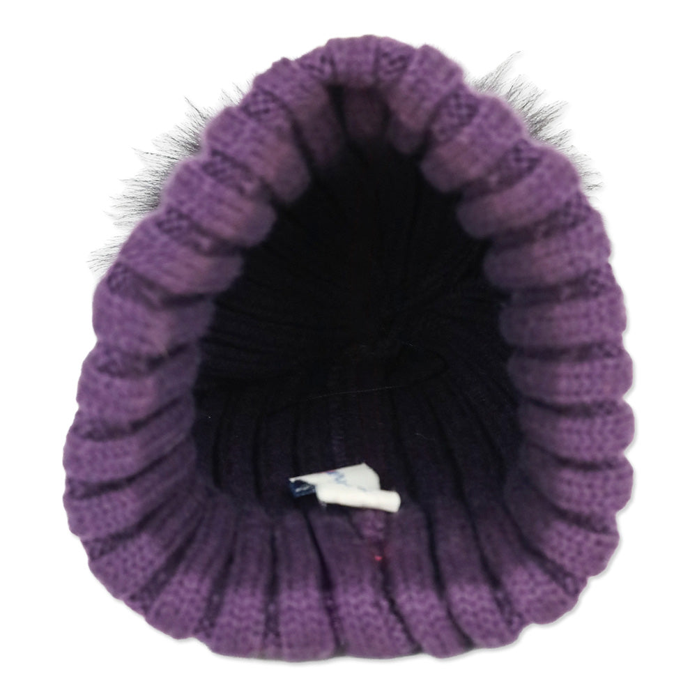Moncler Purple Ribbed Knit Pom Pom Beanie