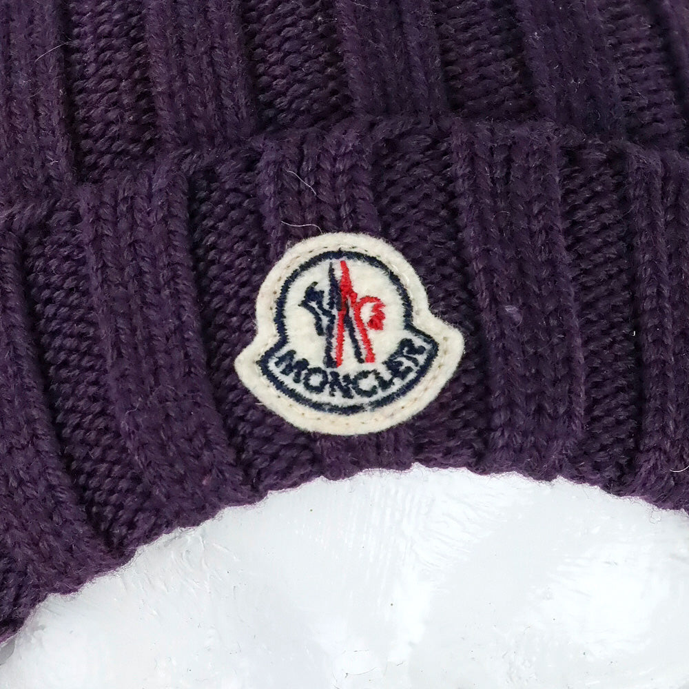 Moncler Purple Ribbed Knit Pom Pom Beanie