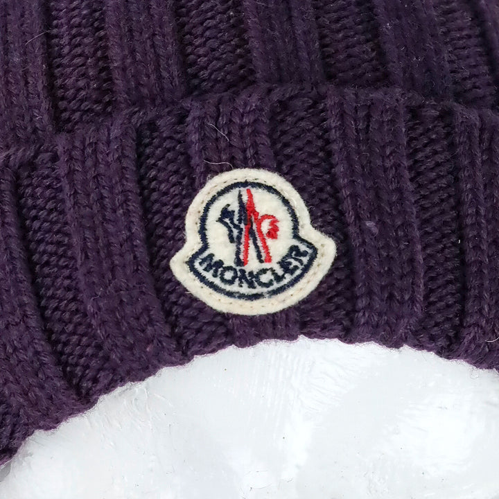 Moncler Purple Ribbed Knit Pom Pom Beanie
