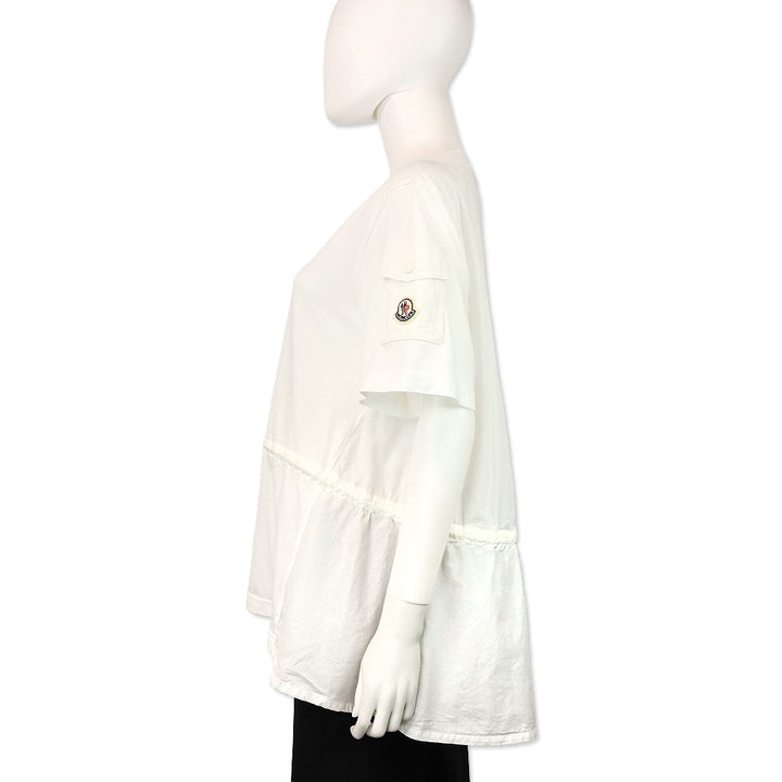 Moncler White Cotton Drawstring Waist Tee Shirt