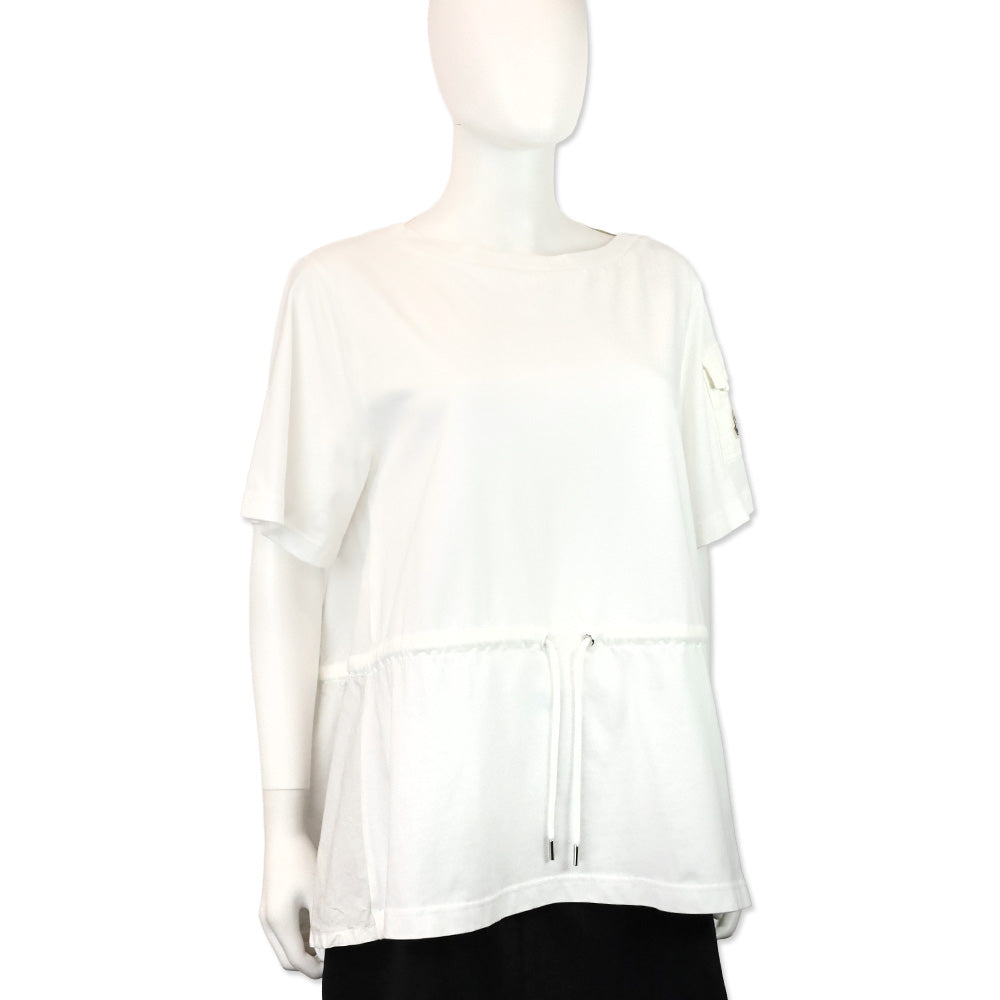 Moncler White Cotton Drawstring Waist Tee Shirt
