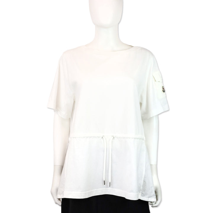 Moncler White Cotton Drawstring Waist Tee Shirt