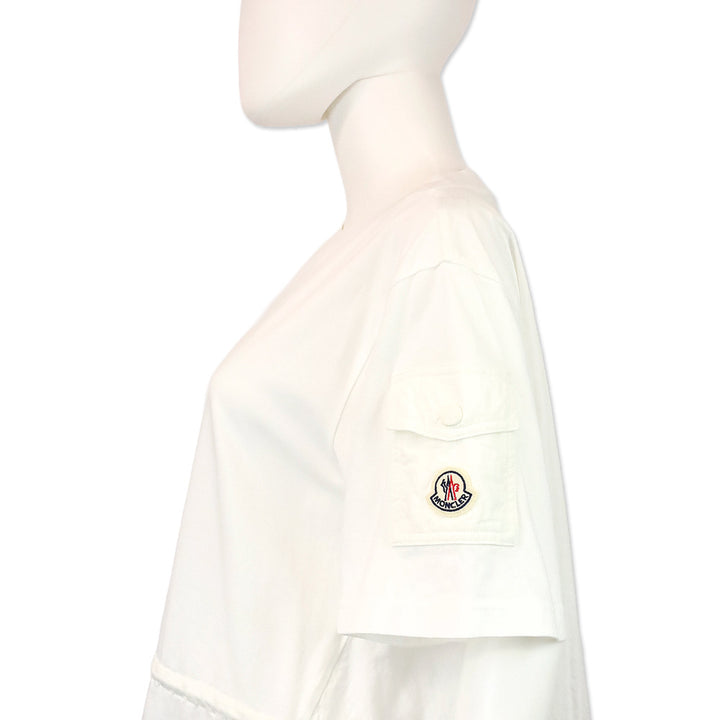 Moncler White Cotton Drawstring Waist Tee Shirt