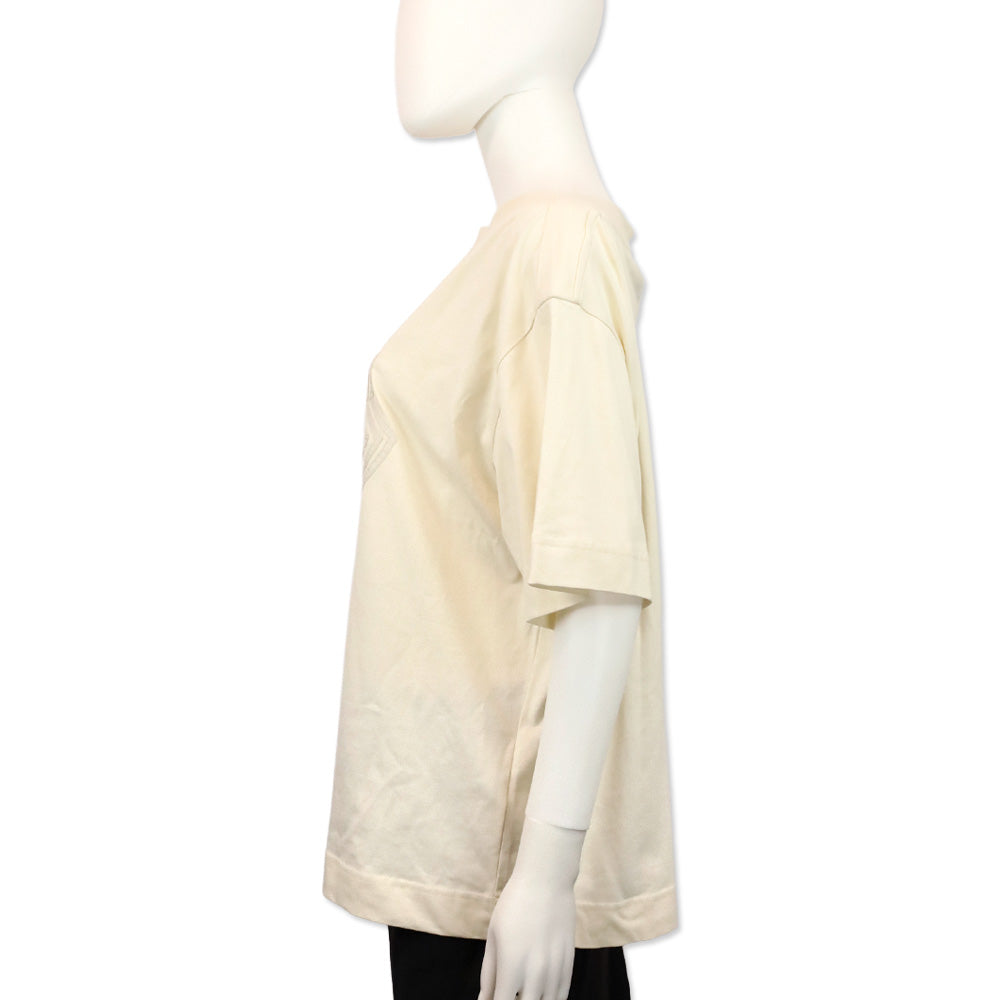 Moncler Cream Boat Neck Bell Logo T-Shirt