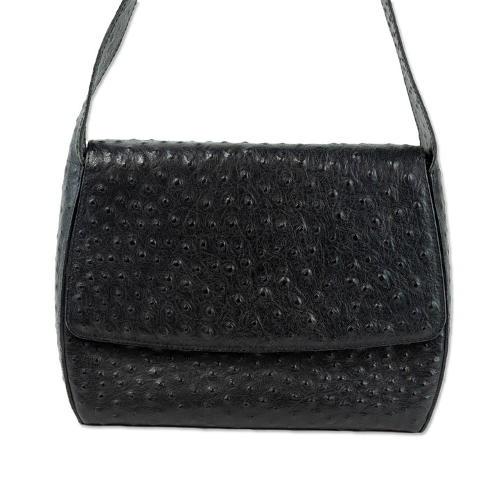 Montini Black Ostrich Leather Flap Bag