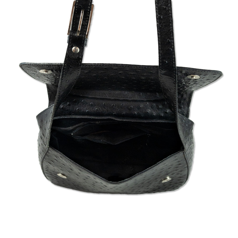 Montini Black Ostrich Leather Flap Bag