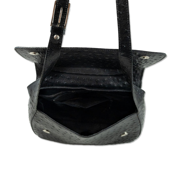 Montini Black Ostrich Leather Flap Bag