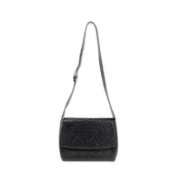 Montini Black Ostrich Leather Flap Bag