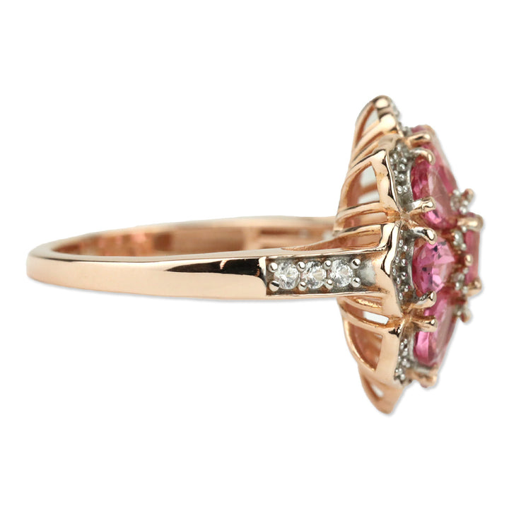 Morro Redondo Pink Tourmaline and White Zircon Floral Ring in Vermeil Rose Gold Over Sterling Silver