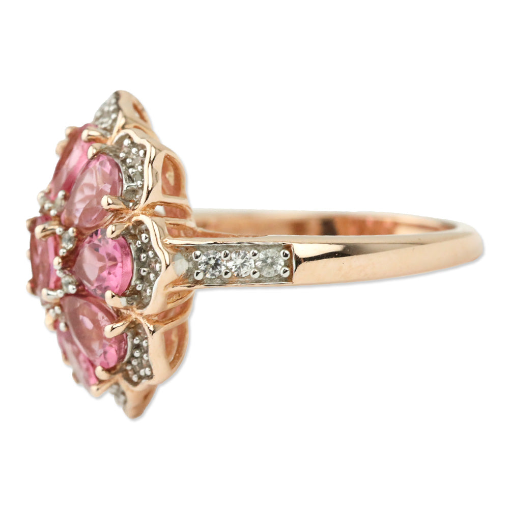 Morro Redondo Pink Tourmaline and White Zircon Floral Ring in Vermeil Rose Gold Over Sterling Silver