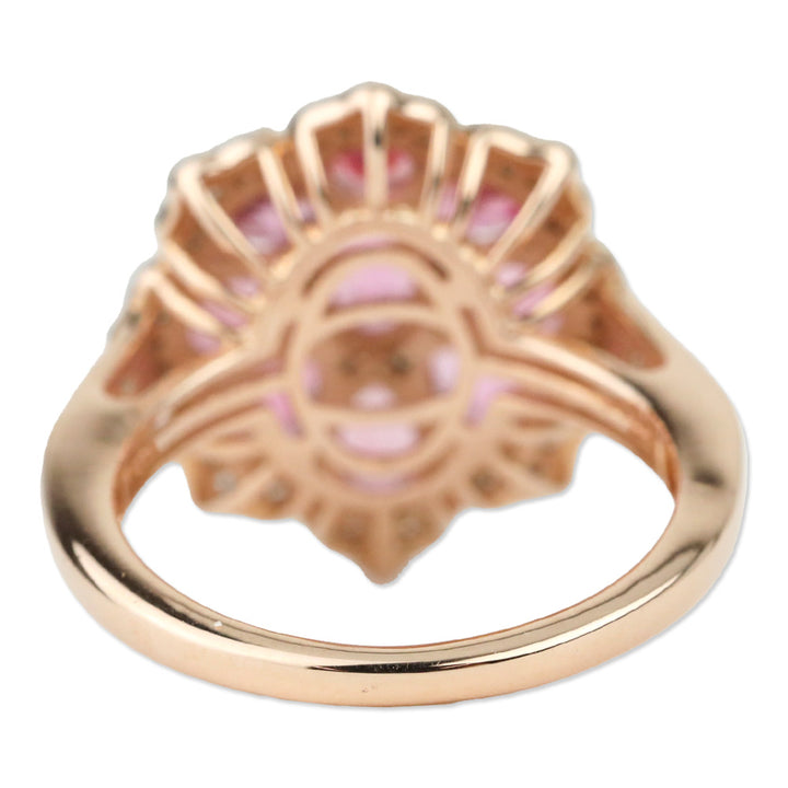 Morro Redondo Pink Tourmaline and White Zircon Floral Ring in Vermeil Rose Gold Over Sterling Silver