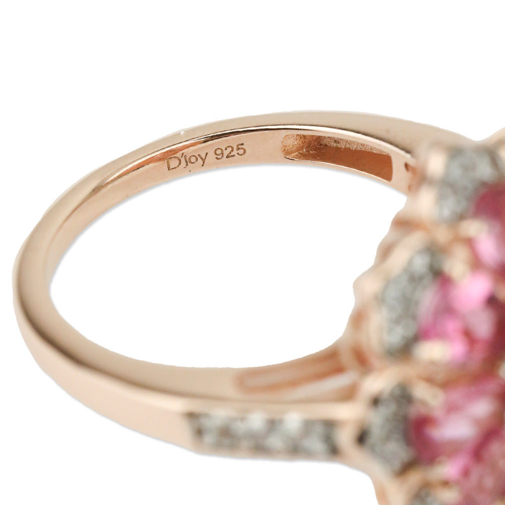 Morro Redondo Pink Tourmaline and White Zircon Floral Ring in Vermeil Rose Gold Over Sterling Silver