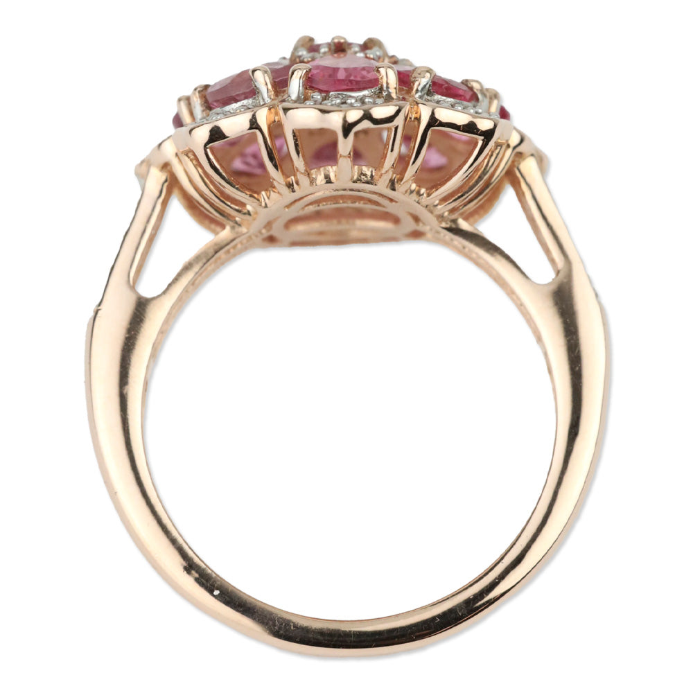 Morro Redondo Pink Tourmaline and White Zircon Floral Ring in Vermeil Rose Gold Over Sterling Silver