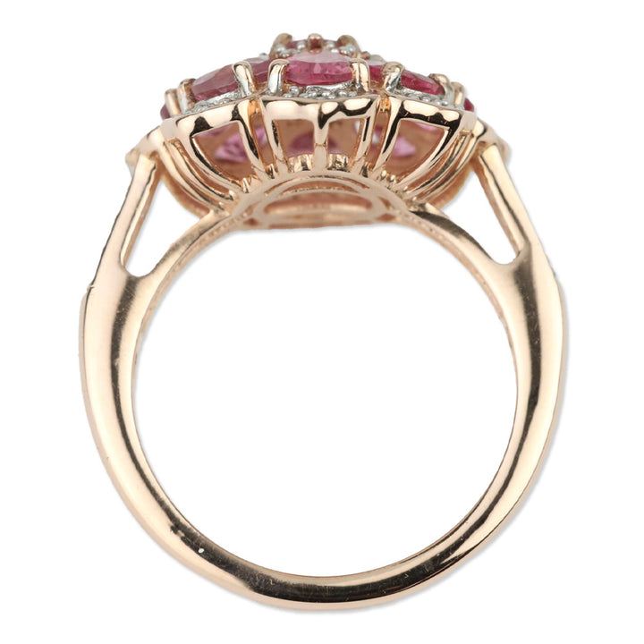 Morro Redondo Pink Tourmaline and White Zircon Floral Ring in Vermeil Rose Gold Over Sterling Silver