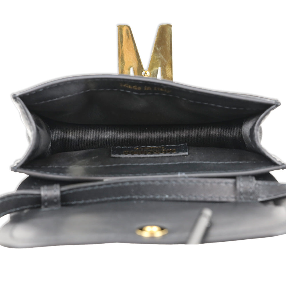 Moschino Black Leather Mini M Bag