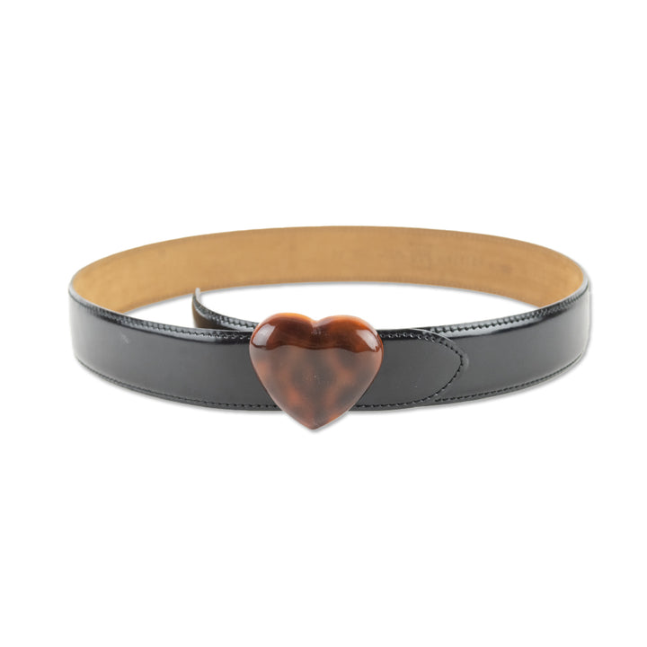 Moschino Black Patent Leather Heart Buckle Belt