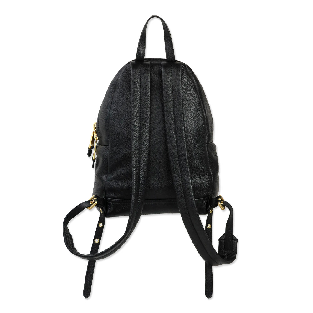 Moschino Black Pebble Leather Gold Logo Backpack