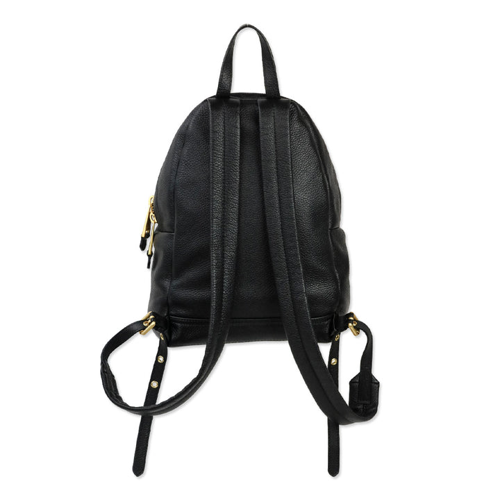 Moschino Black Pebble Leather Gold Logo Backpack