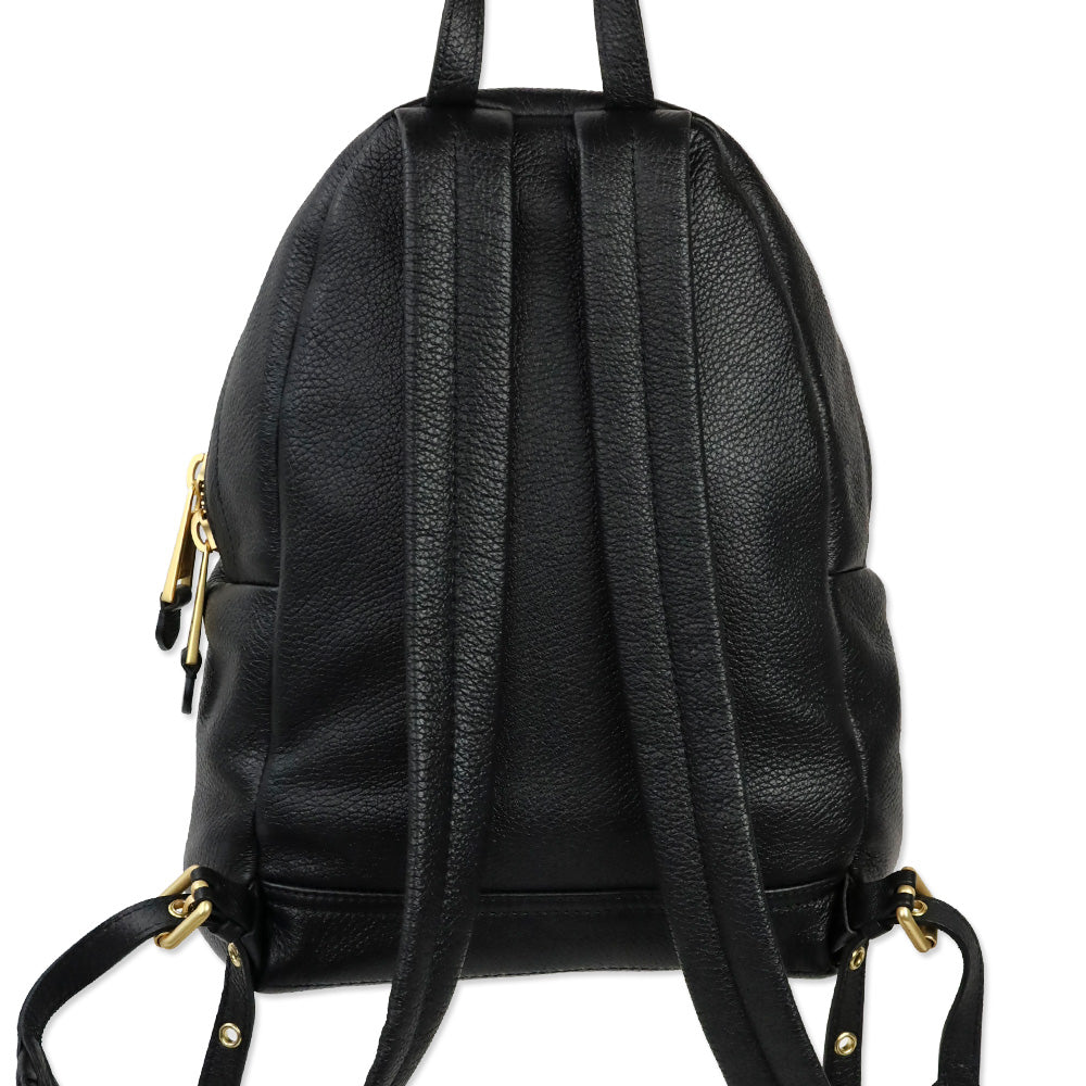 Moschino Black Pebble Leather Gold Logo Backpack