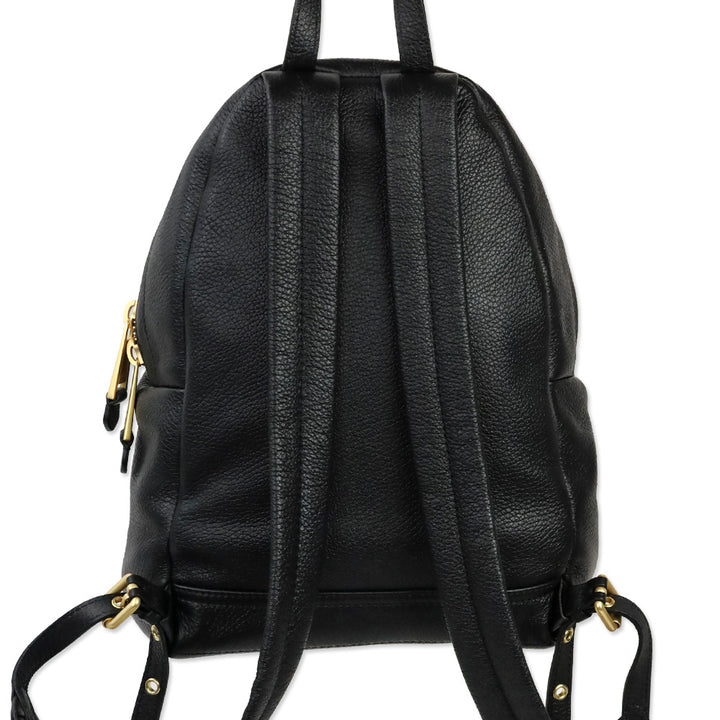 Moschino Black Pebble Leather Gold Logo Backpack