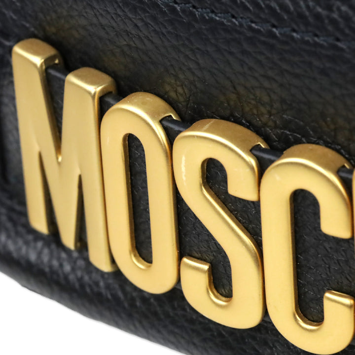 Moschino Black Pebble Leather Gold Logo Backpack