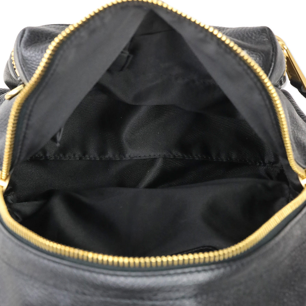 Moschino Black Pebble Leather Gold Logo Backpack