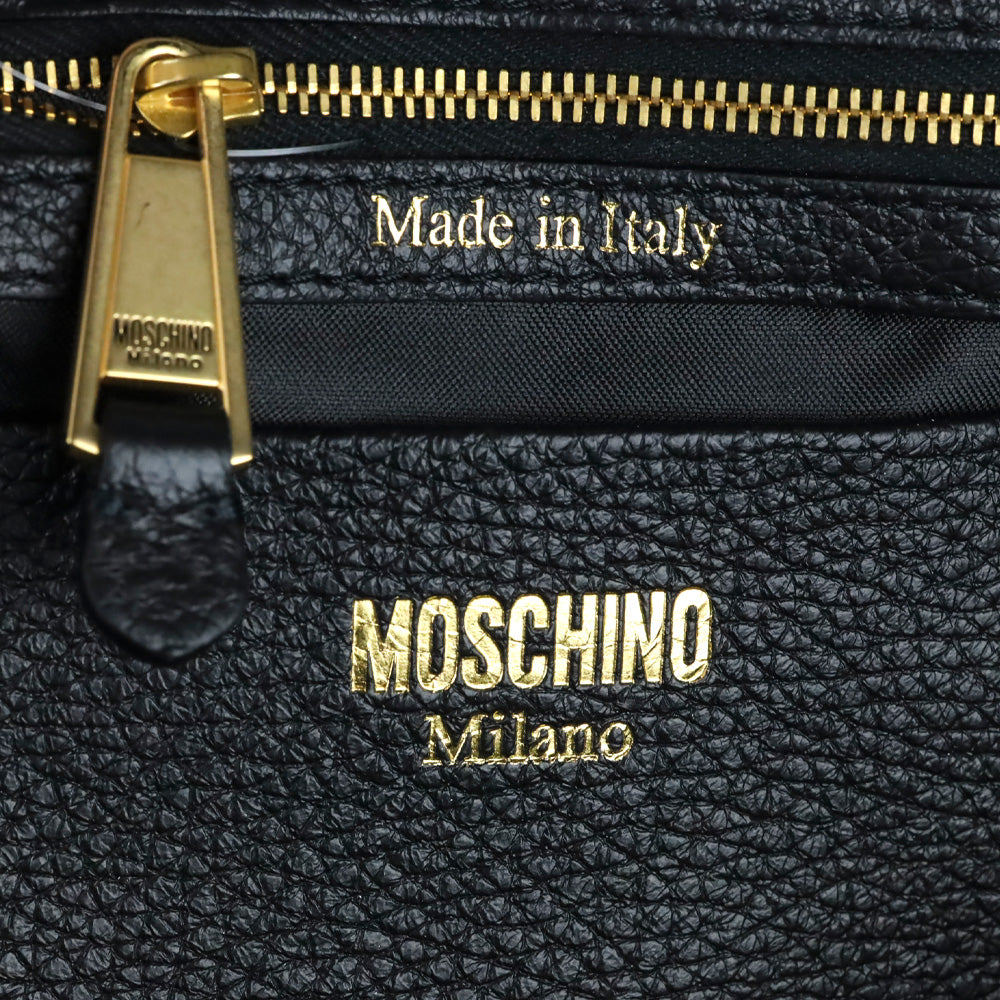 Moschino Black Pebble Leather Gold Logo Backpack