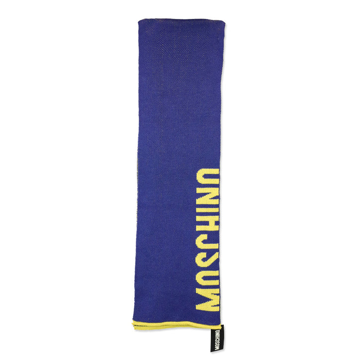 Moschino Blue/Yellow Wool-Blend Knit Scarf