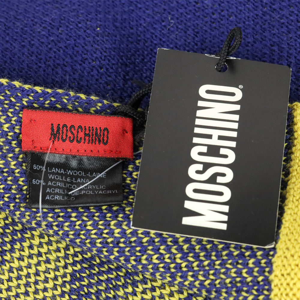 Moschino Blue/Yellow Wool-Blend Knit Scarf