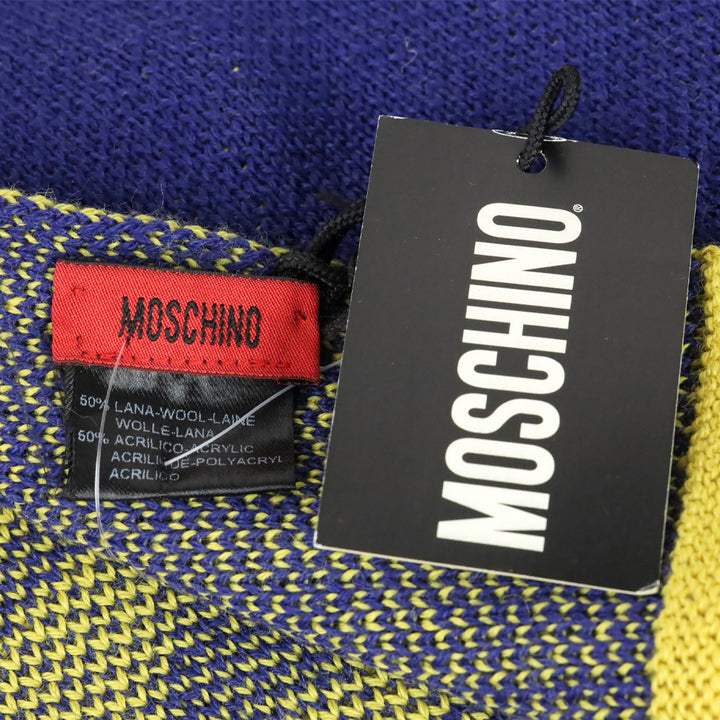 Moschino Blue/Yellow Wool-Blend Knit Scarf