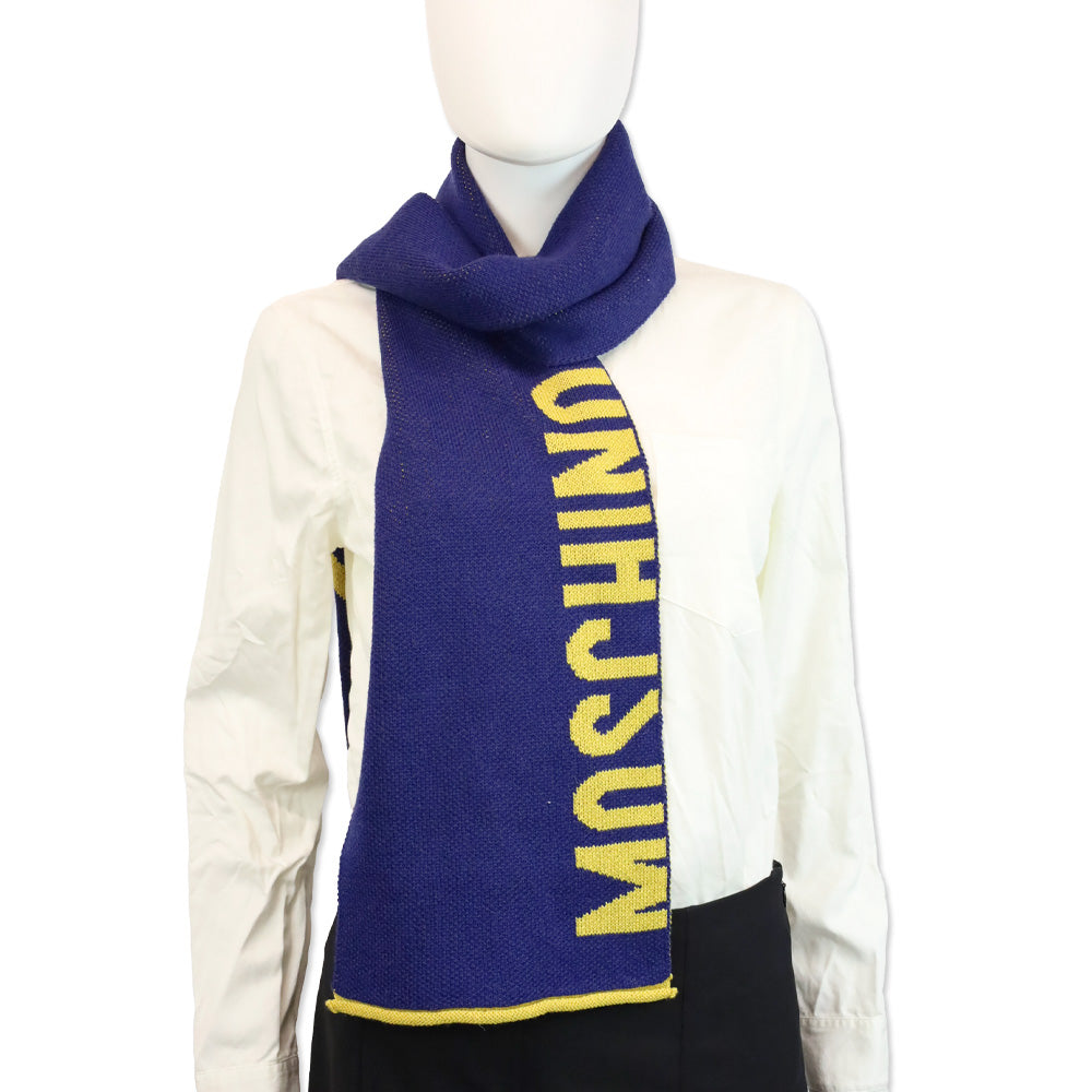 Moschino Blue/Yellow Wool-Blend Knit Scarf