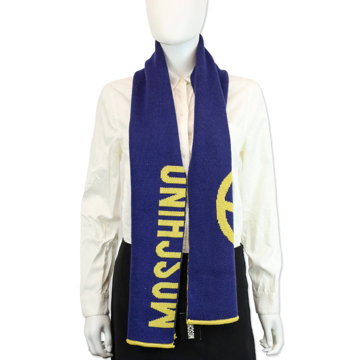 Moschino Blue/Yellow Wool-Blend Knit Scarf