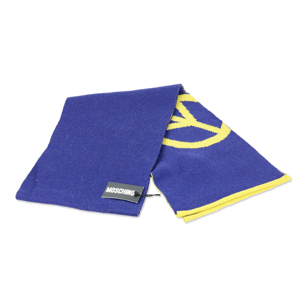 Moschino Blue/Yellow Wool-Blend Knit Scarf