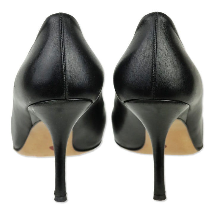 Moschino Cheap & Chic Pointed Toe White Dot Accented Black Leather Heels