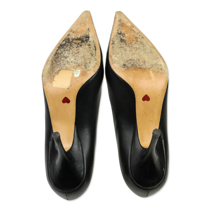 Moschino Cheap & Chic Pointed Toe White Dot Accented Black Leather Heels