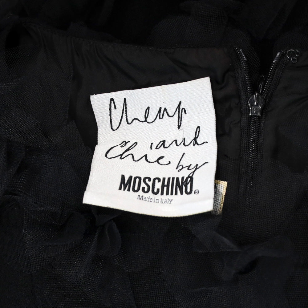 Moschino Cheap and Chic Black Tulle Floral Cap Sleeve Midi Dress