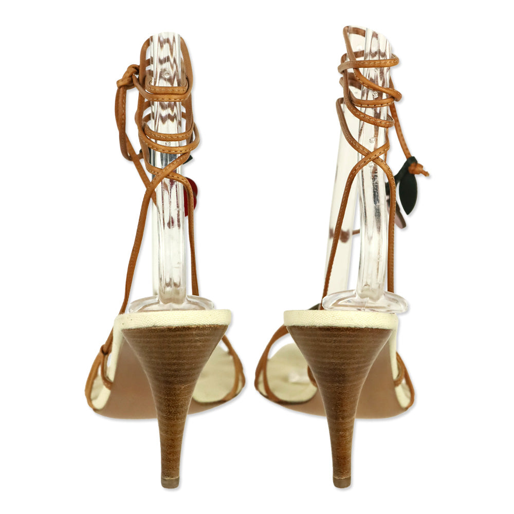 Moschino Cheap and Chic Brown Leather Fruit Appliqué Strappy Sandals