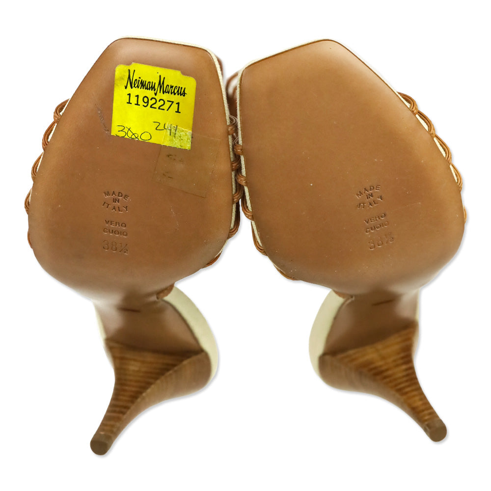 Moschino Cheap and Chic Brown Leather Fruit Appliqué Strappy Sandals