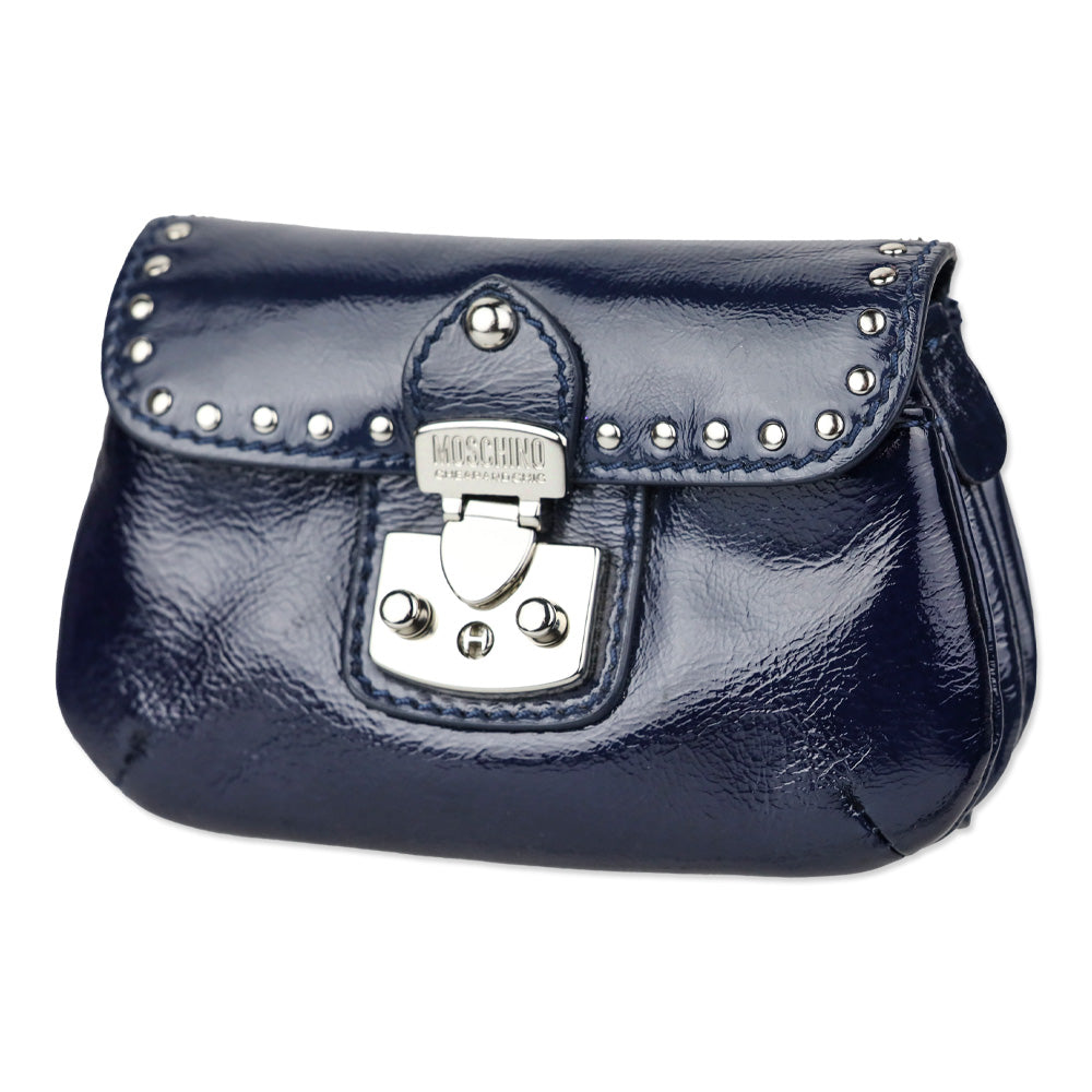 Moschino Cheap and Chic Navy Crinkle Patent Leather Wristlet