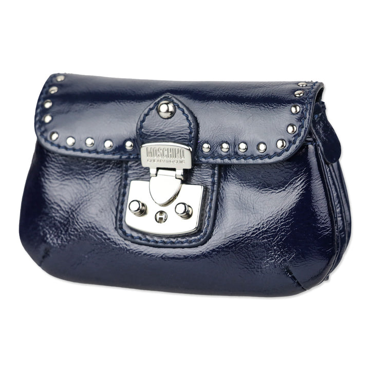 Moschino Cheap and Chic Navy Crinkle Patent Leather Wristlet