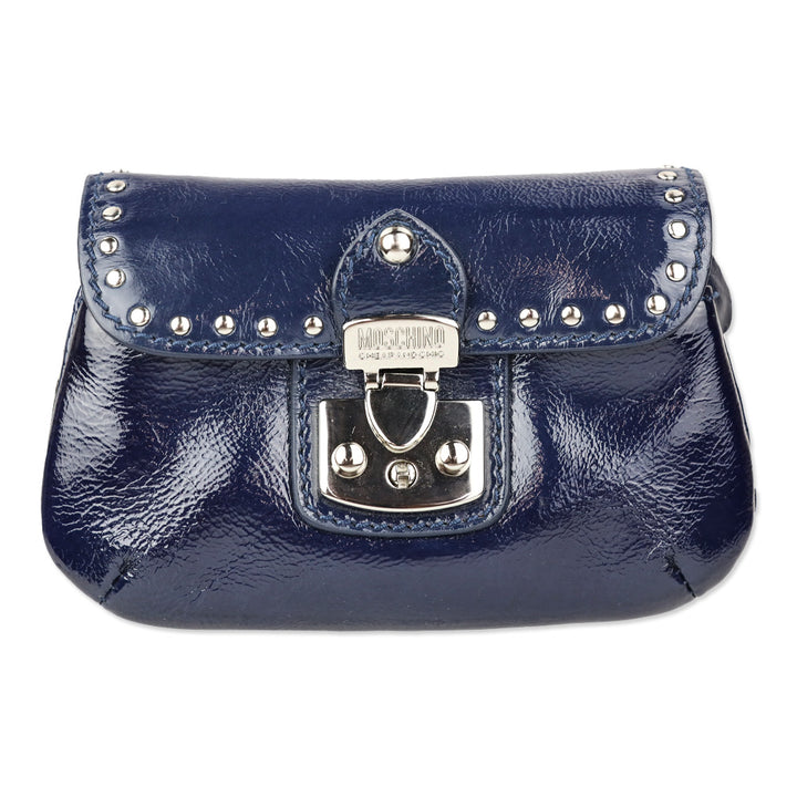 Moschino Cheap and Chic Navy Crinkle Patent Leather Wristlet