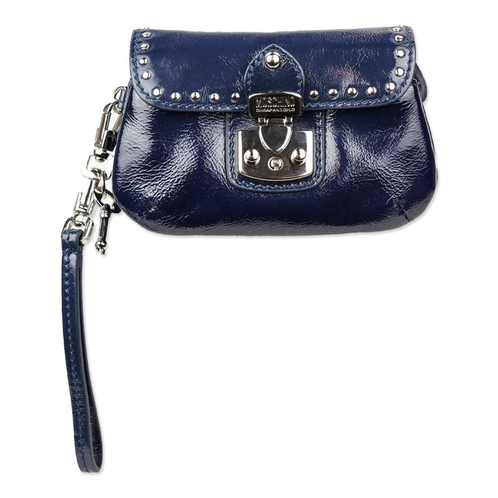 Moschino Cheap and Chic Navy Crinkle Patent Leather Wristlet