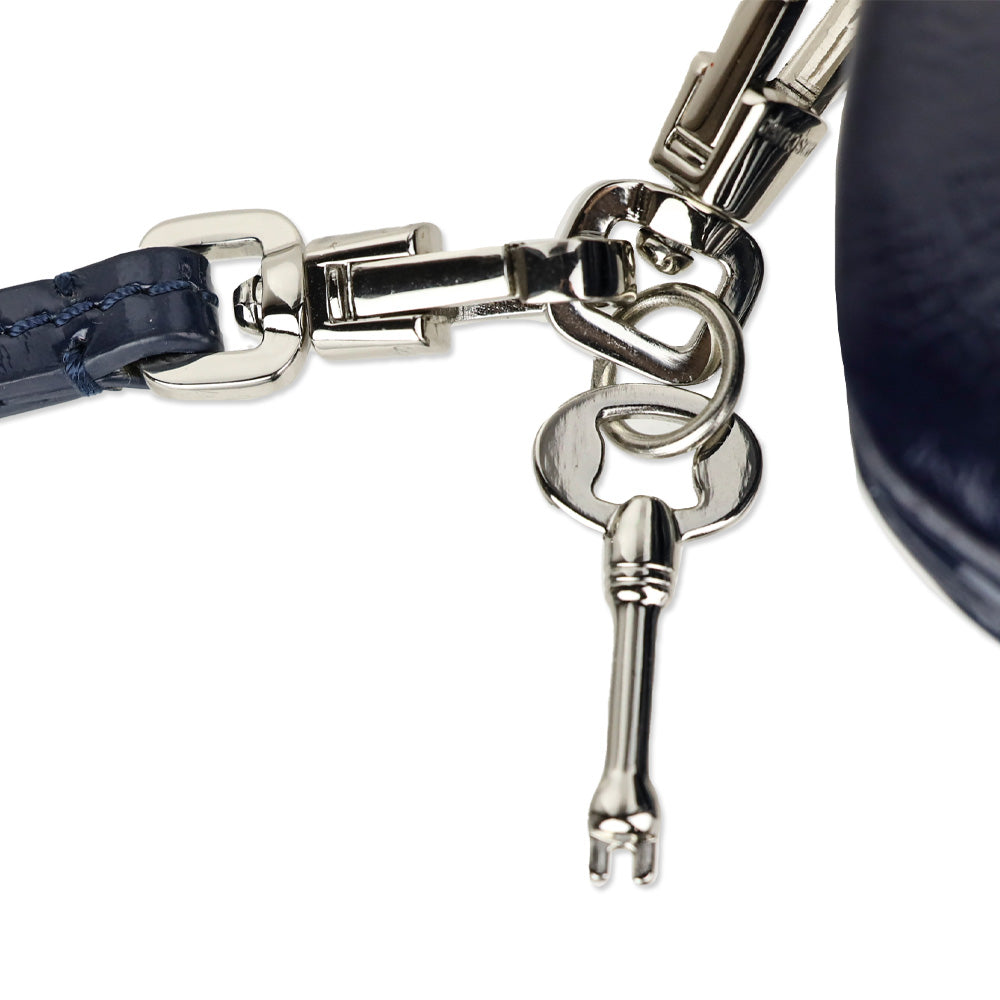 Moschino Cheap and Chic Navy Crinkle Patent Leather Wristlet