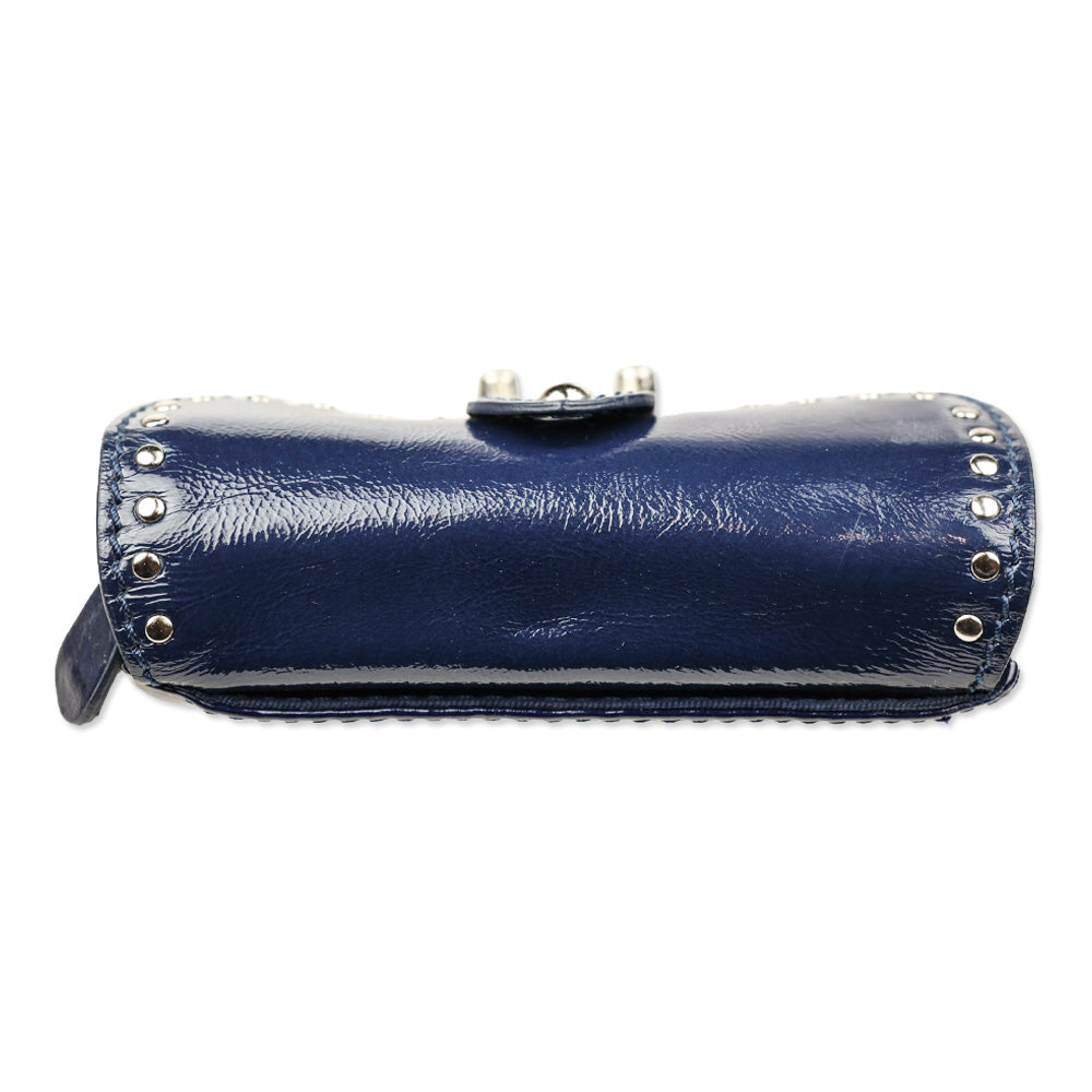 Moschino Cheap and Chic Navy Crinkle Patent Leather Wristlet