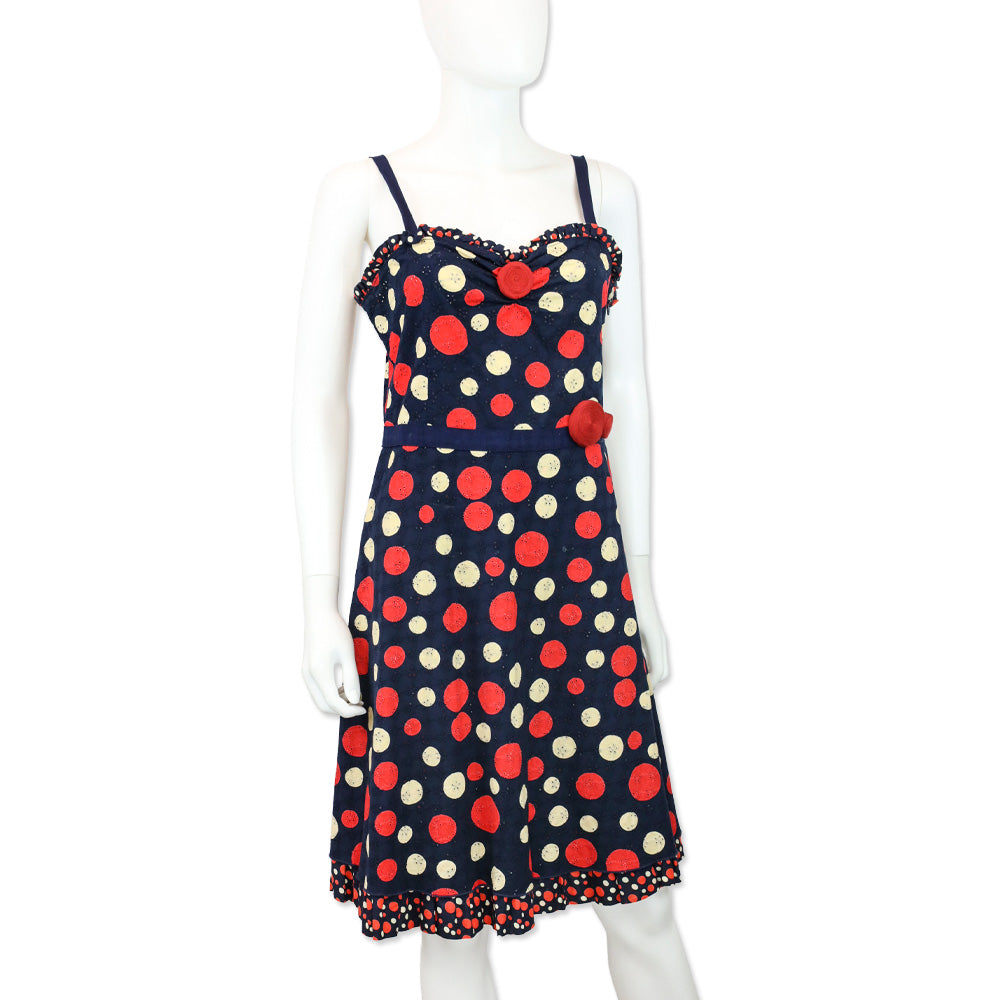 Moschino Cheap and Chic Navy Red Polka Dot Sleeveless Dress
