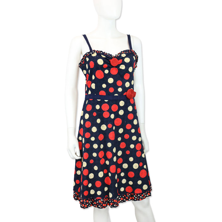 Moschino Cheap and Chic Navy Red Polka Dot Sleeveless Dress
