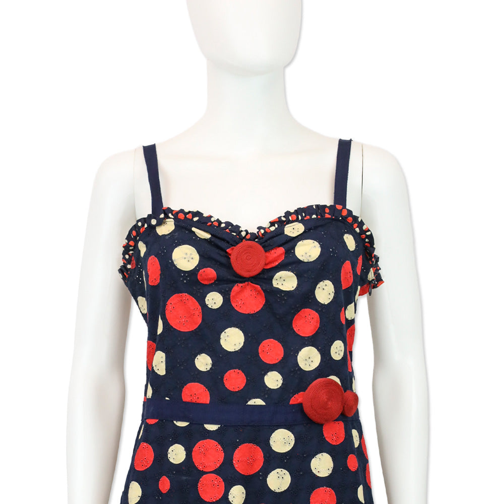 Moschino Cheap and Chic Navy Red Polka Dot Sleeveless Dress