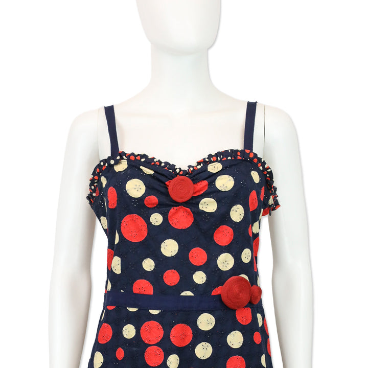 Moschino Cheap and Chic Navy Red Polka Dot Sleeveless Dress