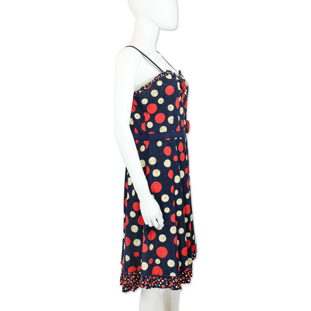 Moschino Cheap and Chic Navy Red Polka Dot Sleeveless Dress